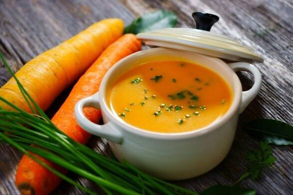 Puree potato and carrot soup in a gentle diet menu for ulcers